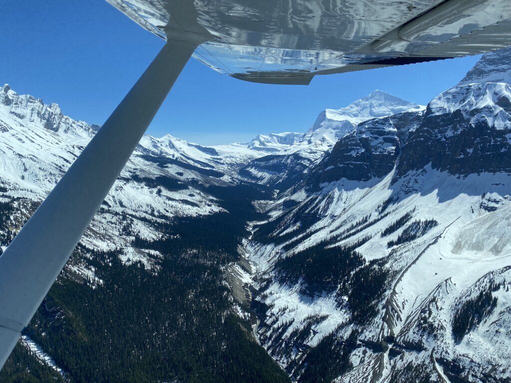 snowcapped mountains from a floatplane