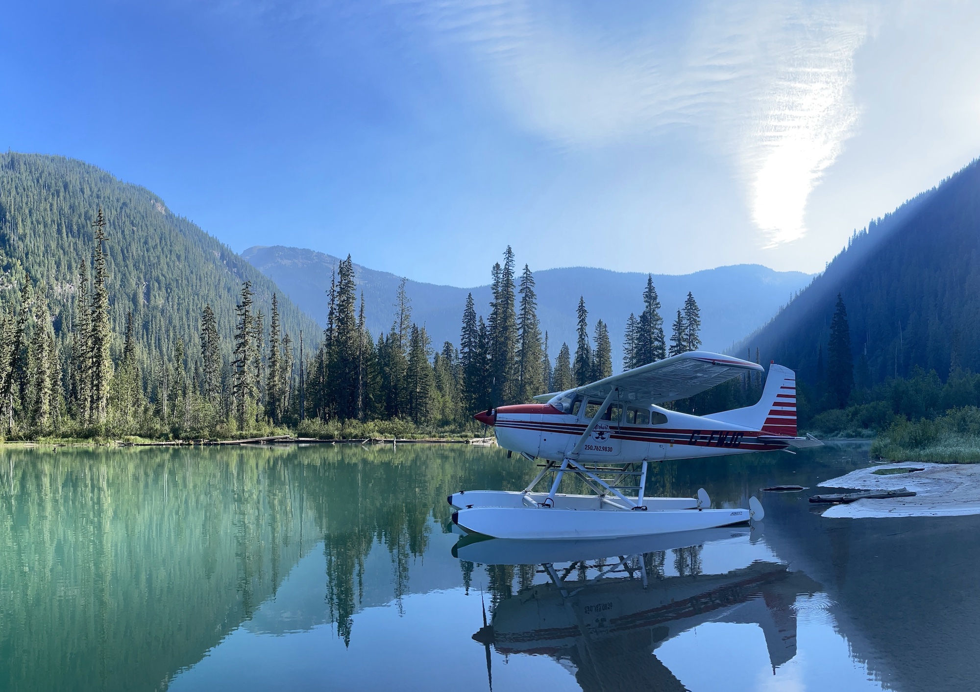 seaplane floatplane on alpine lake British Columbia