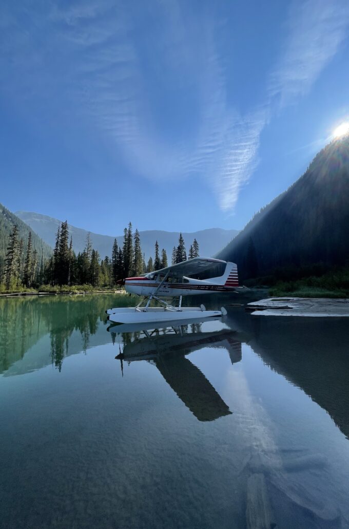 seaplane on an alpine lake on a sunny day